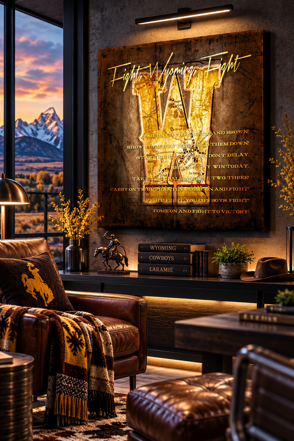 Wyoming Cowboys Canvas Wall Art | Vintage Laramie Map & Fight Song Lyrics