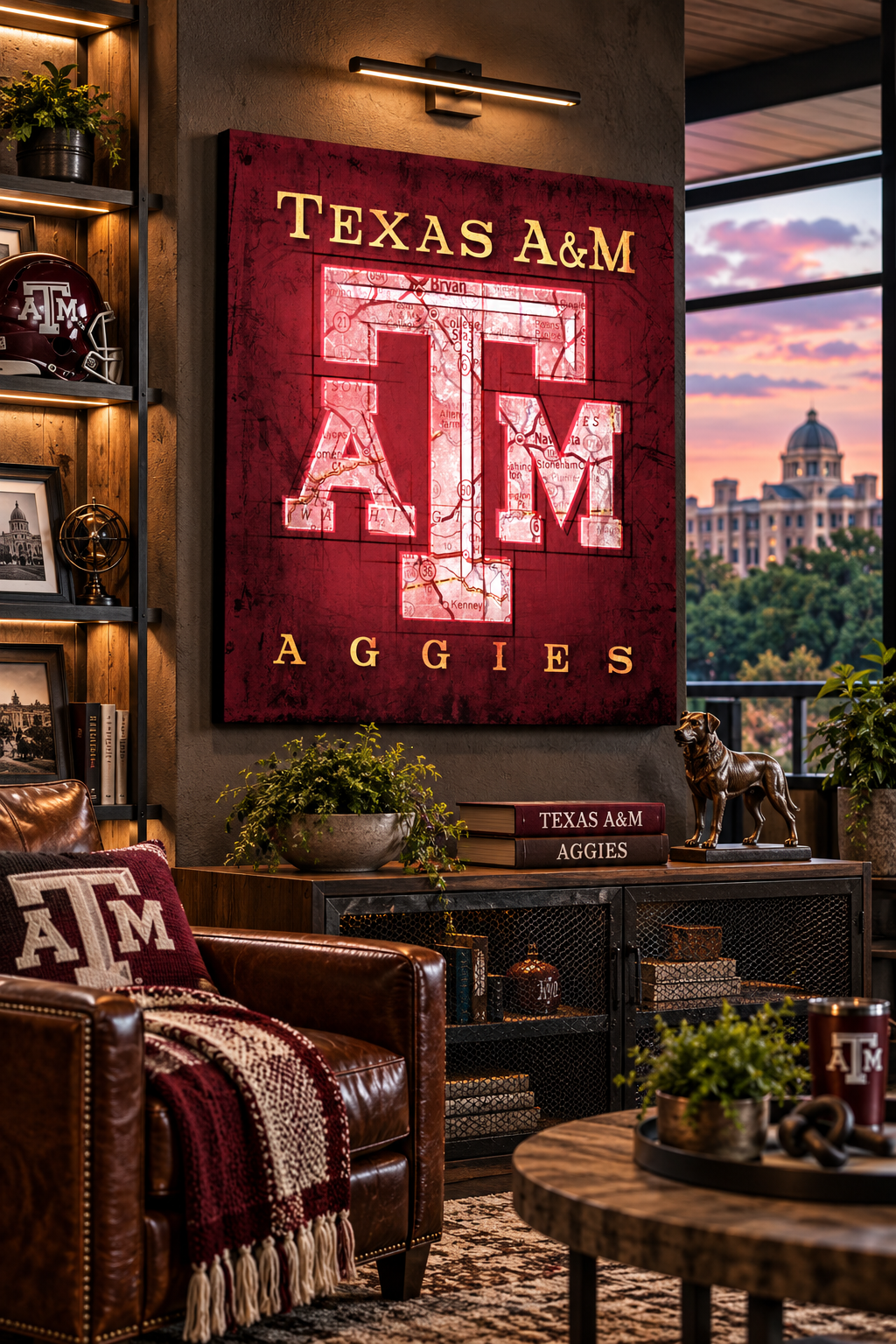 Texas A&M Aggies Canvas Wall Art | Vintage College Station Map & Maroon Decor