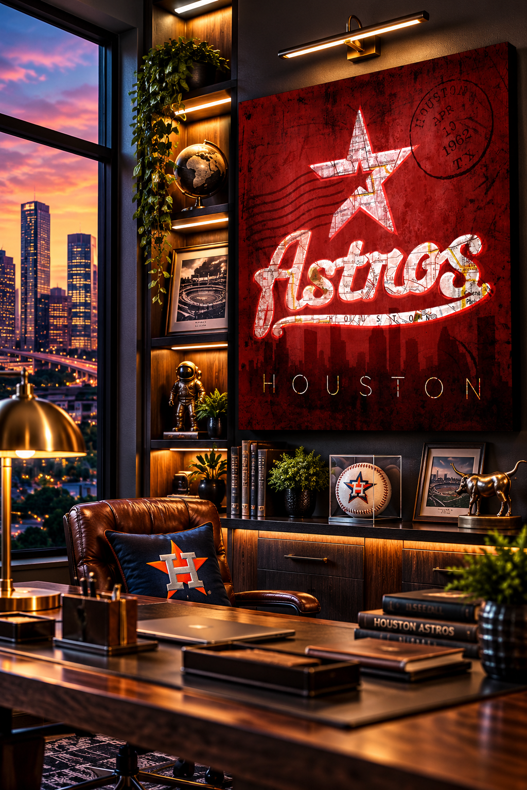Houston Astros Canvas Wall Art | Vintage Houston City Map, Retro Astros Script Logo & 1962 Design