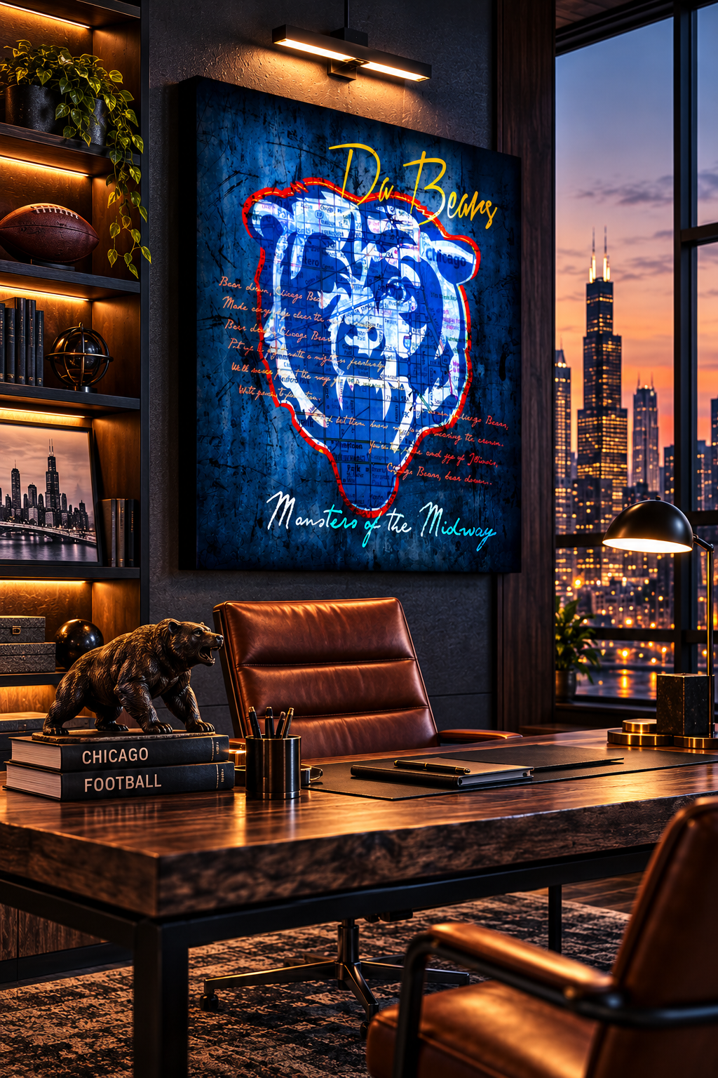 Chicago Bears Wall Art | Vintage Chicago City Map Monsters of the Midway Canvas with Fight Song Lyrics