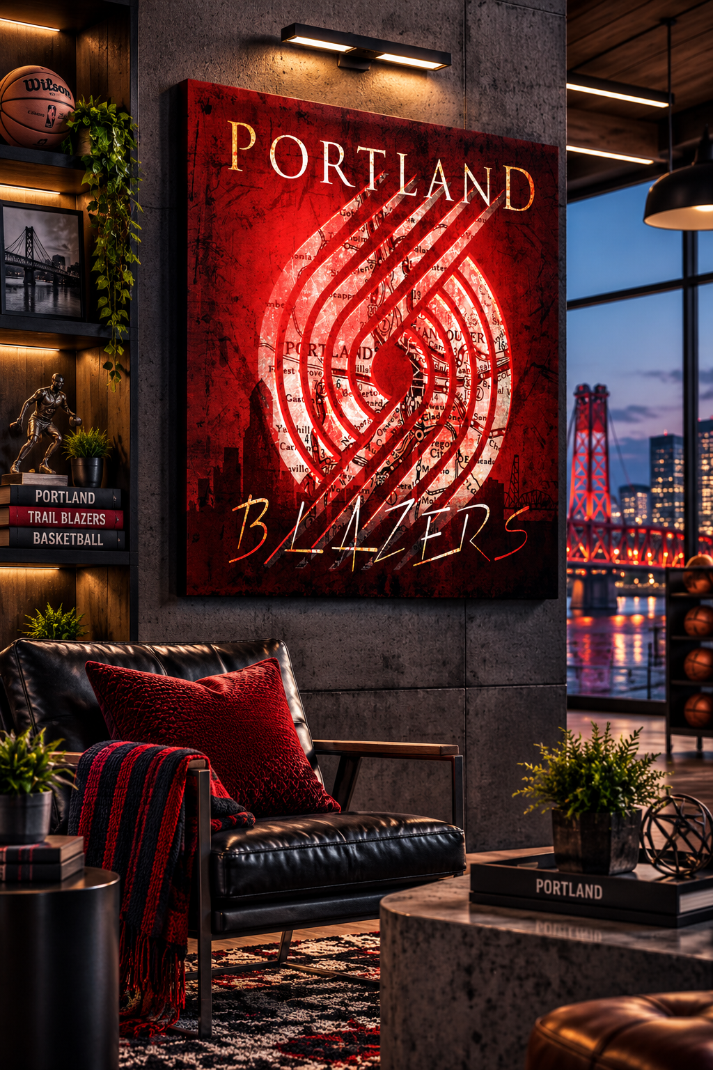 Portland Trail Blazers Canvas Wall Art | Vintage Portland City Map | Basketball Man Cave Decor