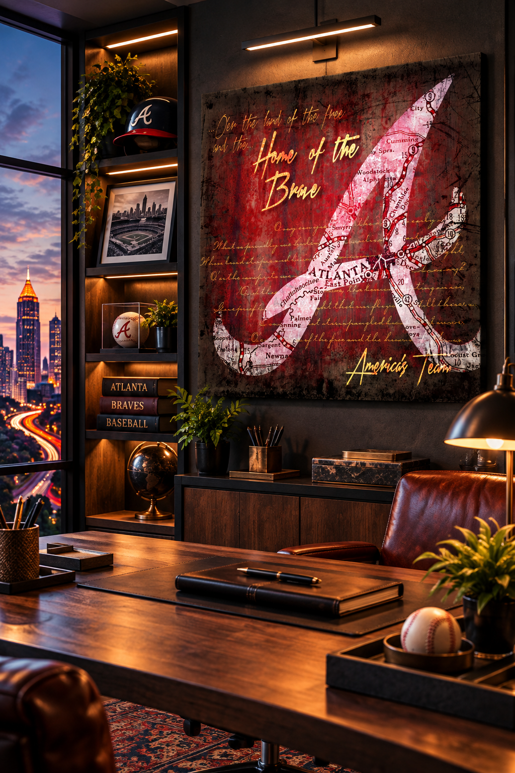 Atlanta Braves Canvas Wall Art | Vintage Atlanta City Map, Tomahawk & Home of the Brave Design