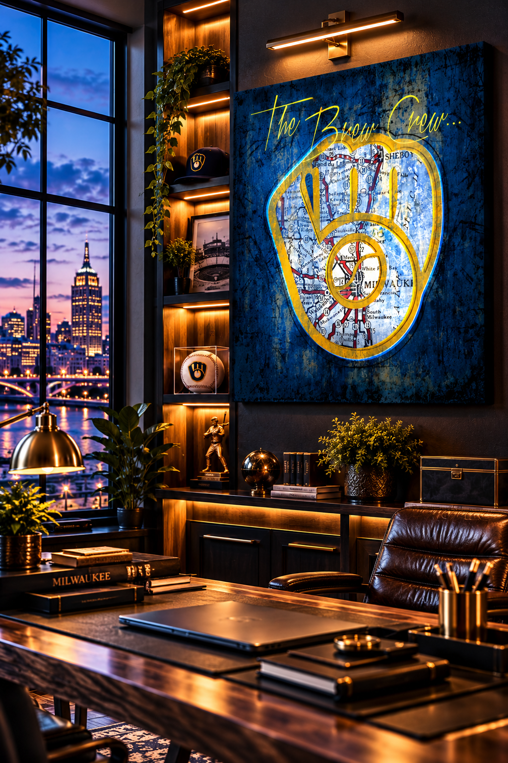 Milwaukee Brewers Canvas Wall Art | Vintage Milwaukee Map, Ball-in-Glove Logo & Brew Crew Design