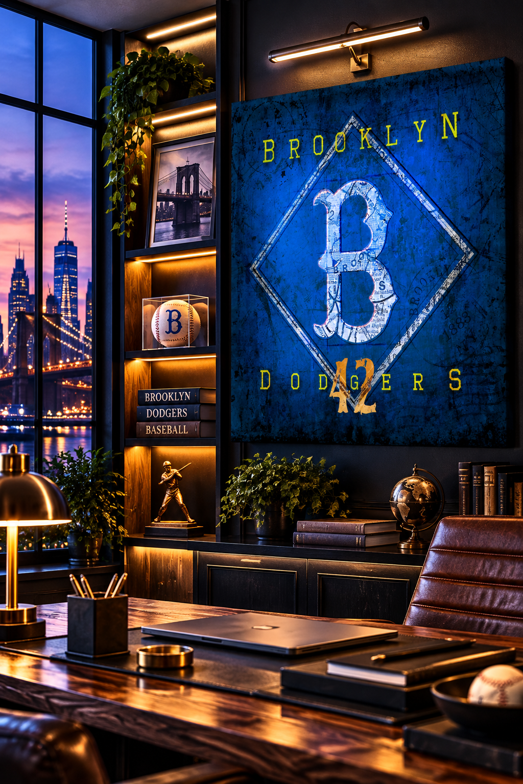 Brooklyn Dodgers Canvas Wall Art | Vintage Brooklyn City Map, Classic B Logo & Jackie Robinson 42 Design