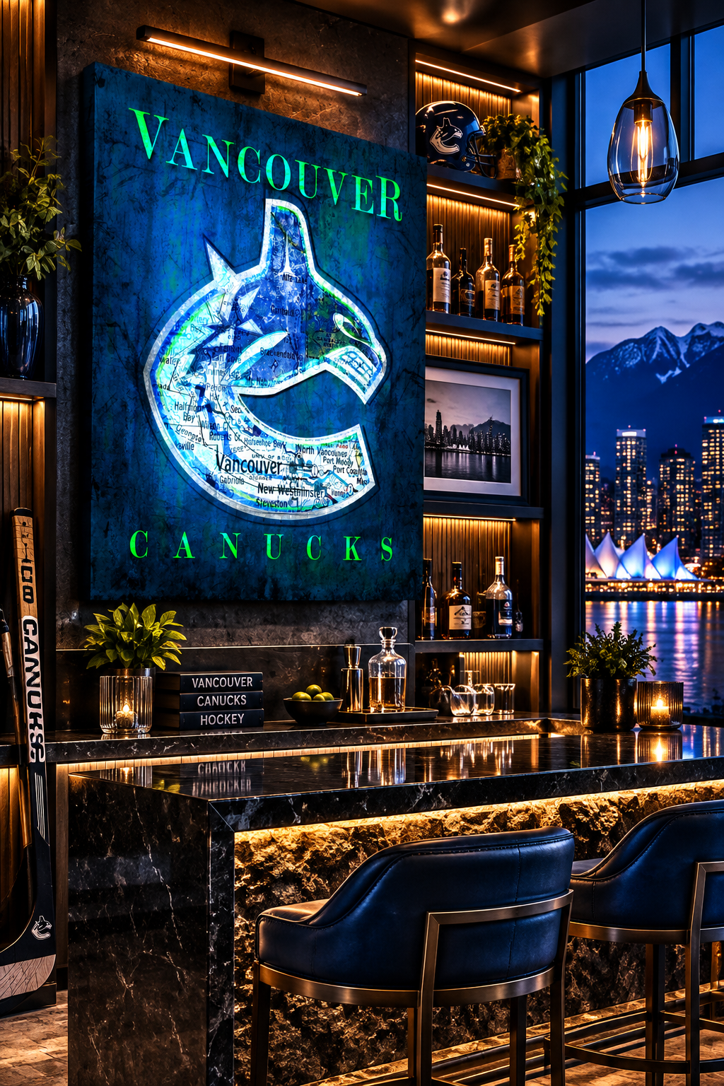 Vancouver Canucks Canvas Wall Art | Vintage Vancouver City Map, Orca Whale Logo & Hockey Decor