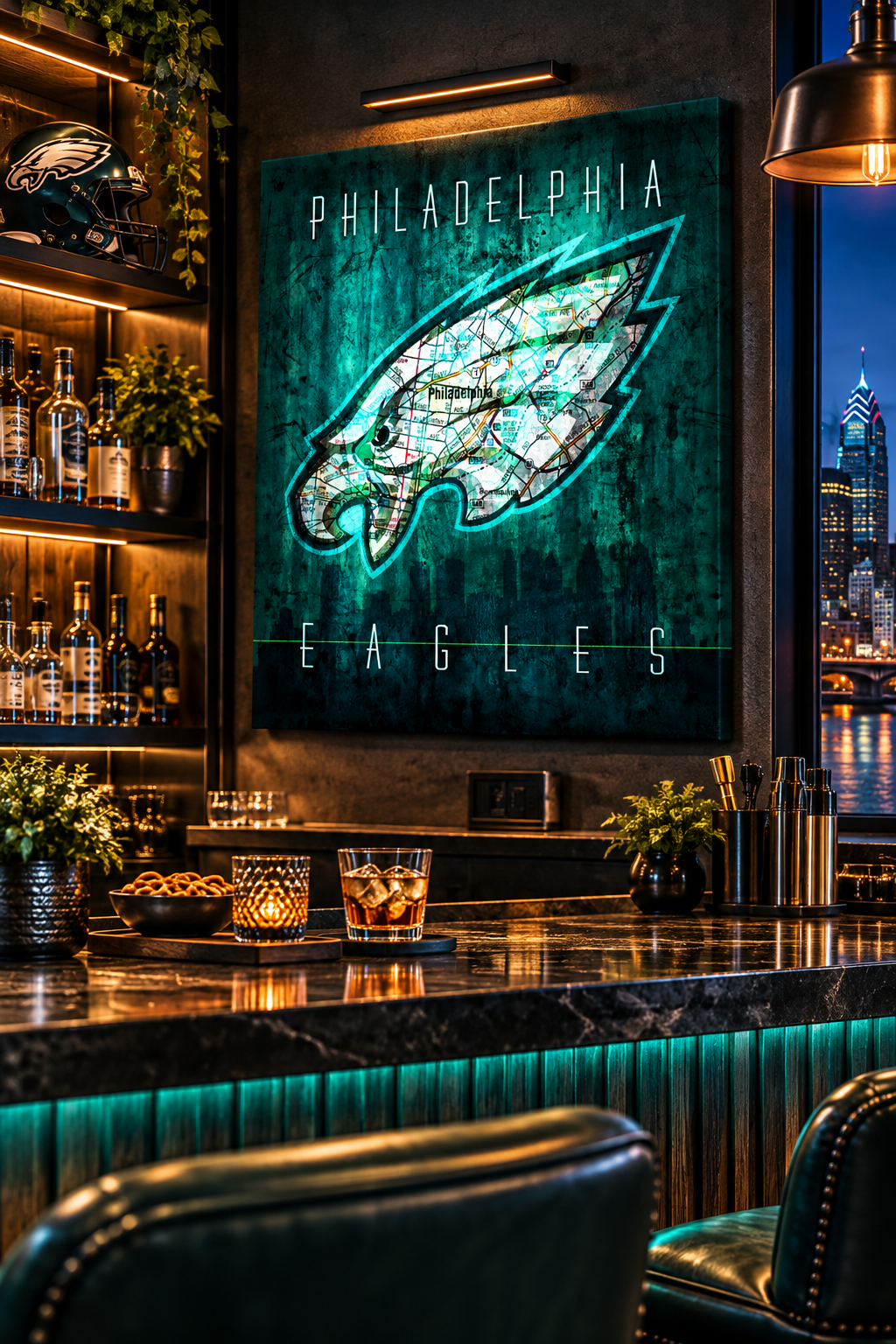 Philadelphia Eagles Wall Art | Vintage Philadelphia City Map Eagles Logo Canvas Decor