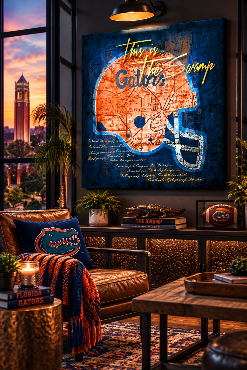 Florida Gators Football Helmet Canvas Wall Art | Vintage Gainesville Map & Fight Song | The Swamp Decor