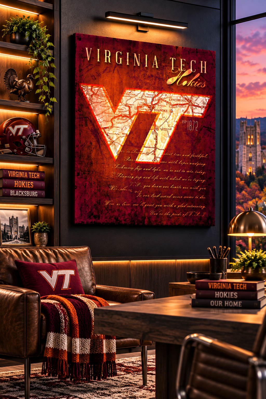Virginia Tech Hokies Canvas Wall Art | Vintage Virginia Map & Fight Song Lyrics