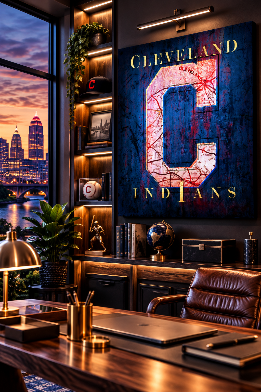 Cleveland Indians Canvas Wall Art | Vintage Cleveland City Map & Classic C Baseball Logo Design