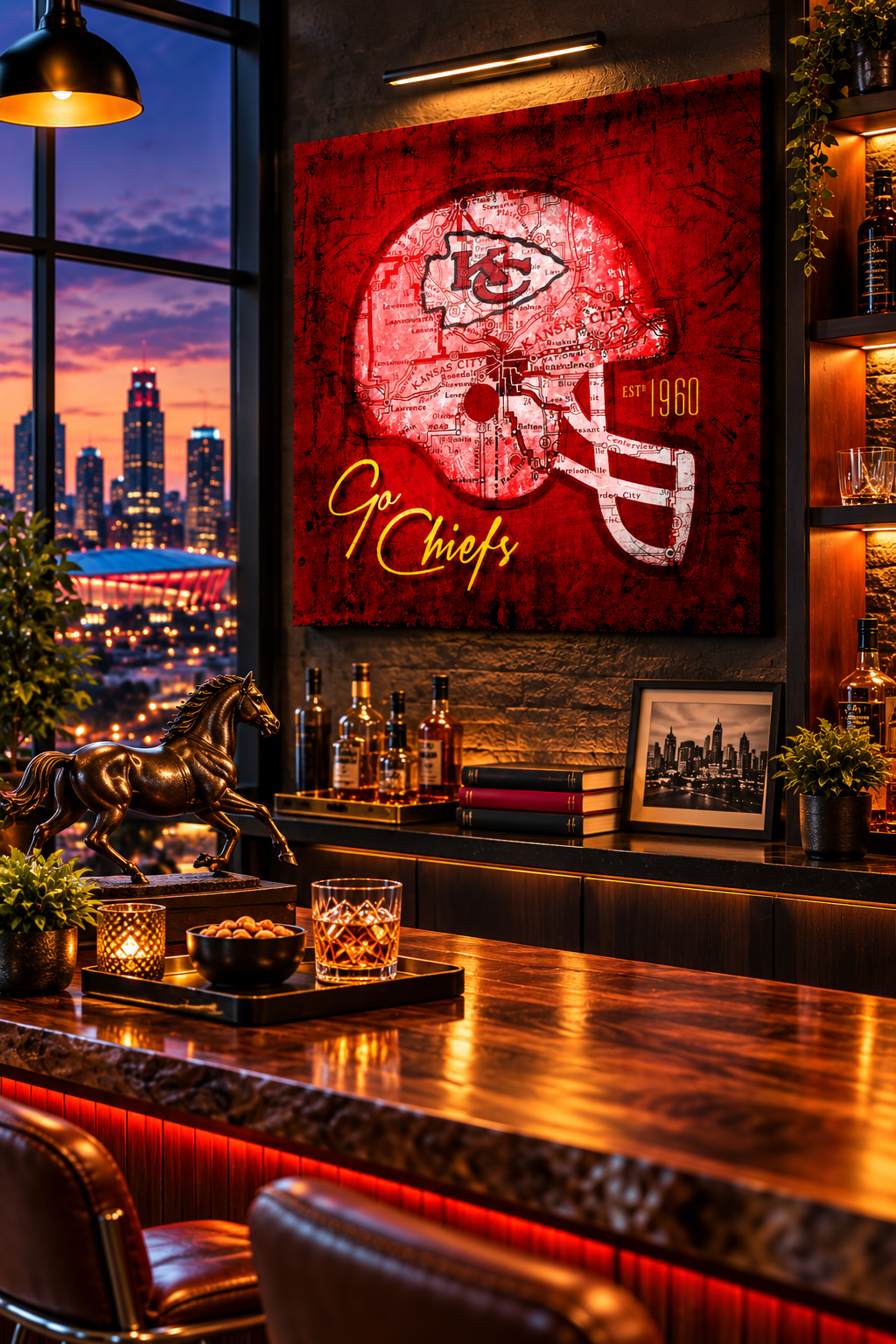 Kansas City Chiefs Wall Art | Vintage Kansas City Map Football Helmet Canvas Print
