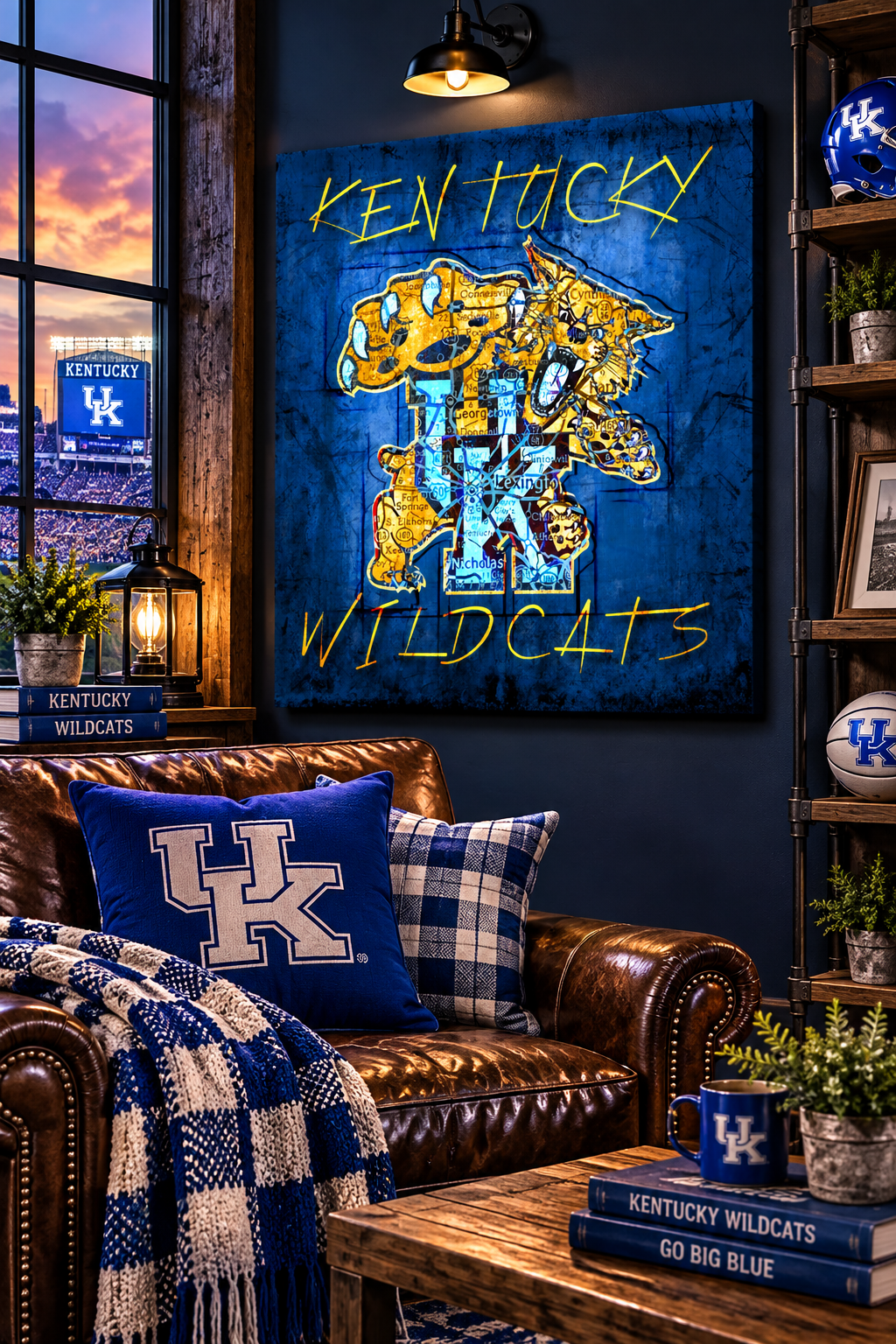 Kentucky Wildcats Canvas Wall Art | Vintage Lexington Map & UK Football Decor