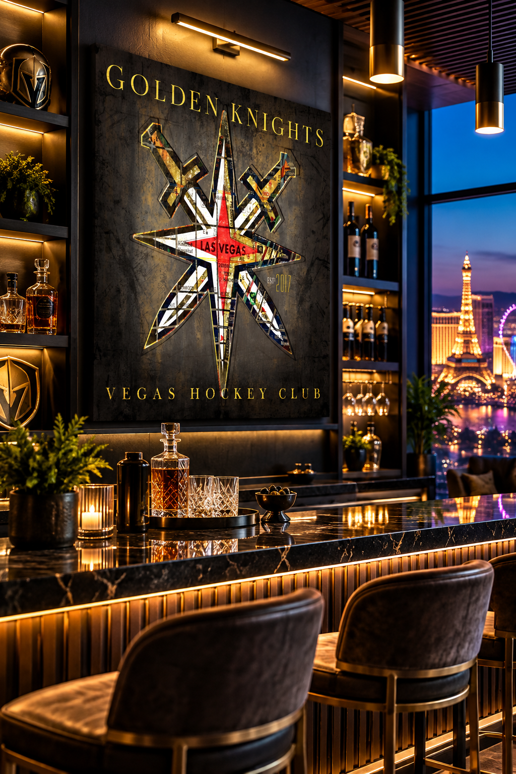 Vegas Golden Knights Canvas Wall Art | Vintage Las Vegas City Map, Crossed Swords & Hockey Decor