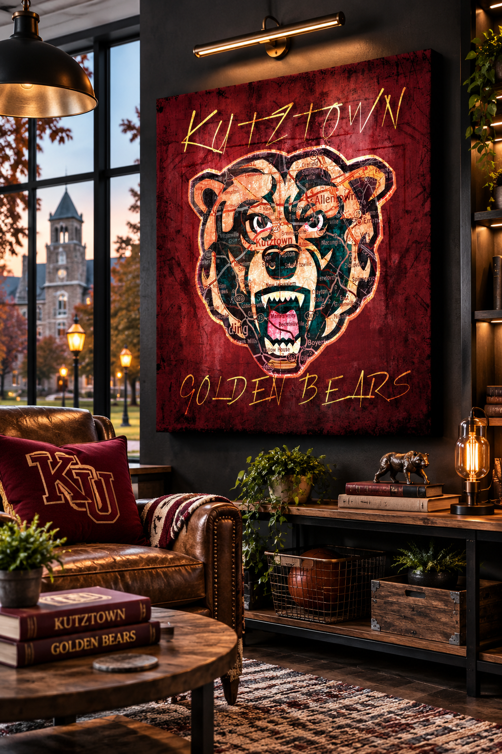 Kutztown University Golden Bears Canvas Wall Art | Vintage Kutztown PA Map & KU Monogram