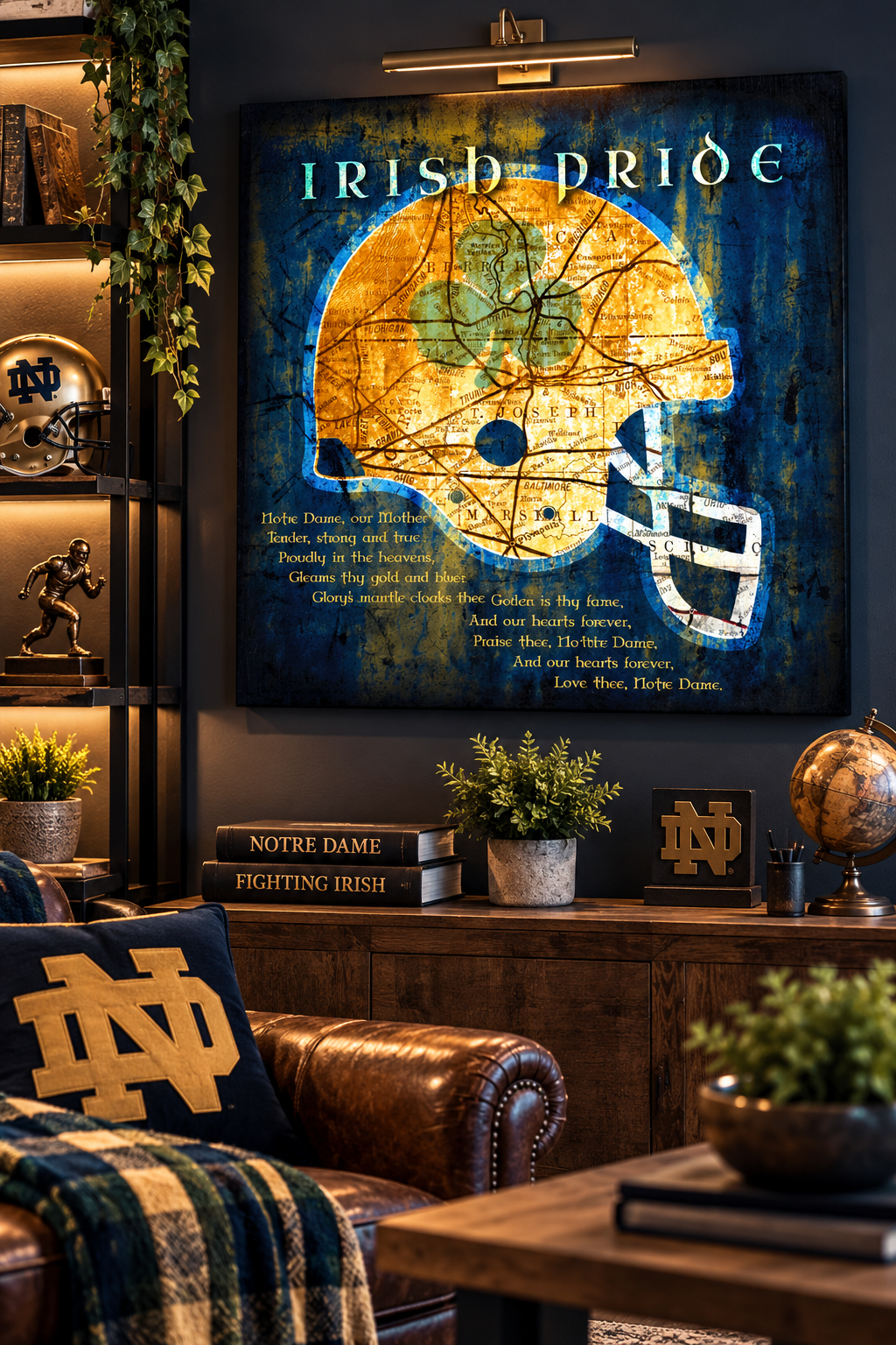 Notre Dame Football Wall Art | Vintage South Bend Map Helmet Canvas