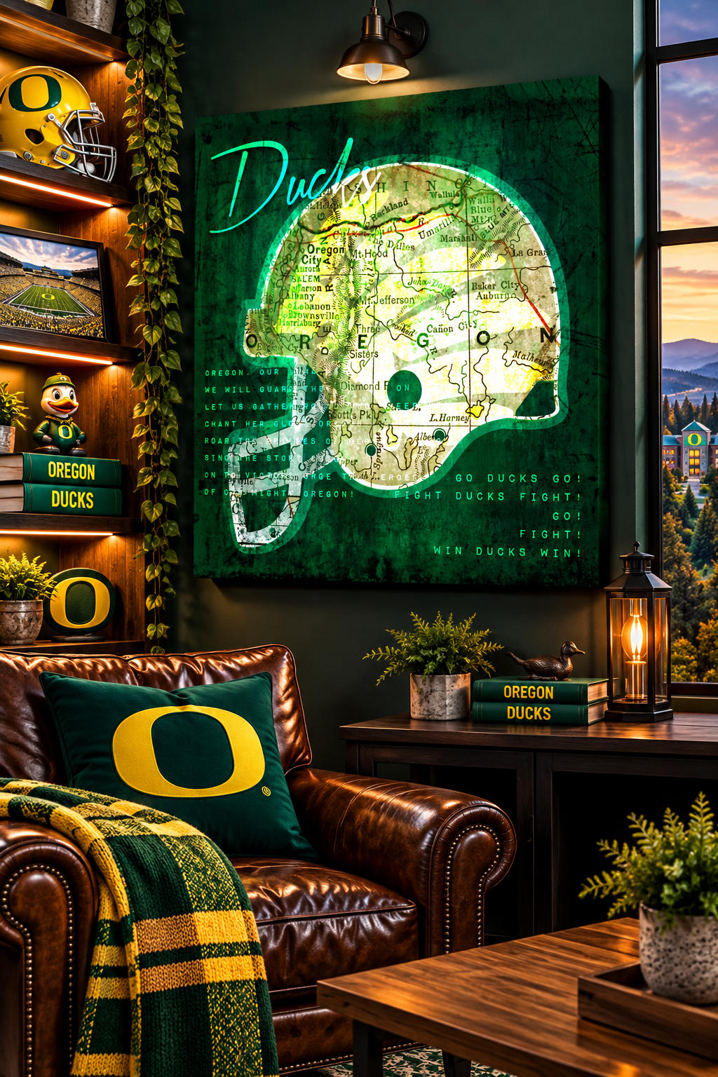 Oregon Ducks Canvas Wall Art | Vintage Oregon Map & Fight Song Lyrics | University of Oregon Football Decor
