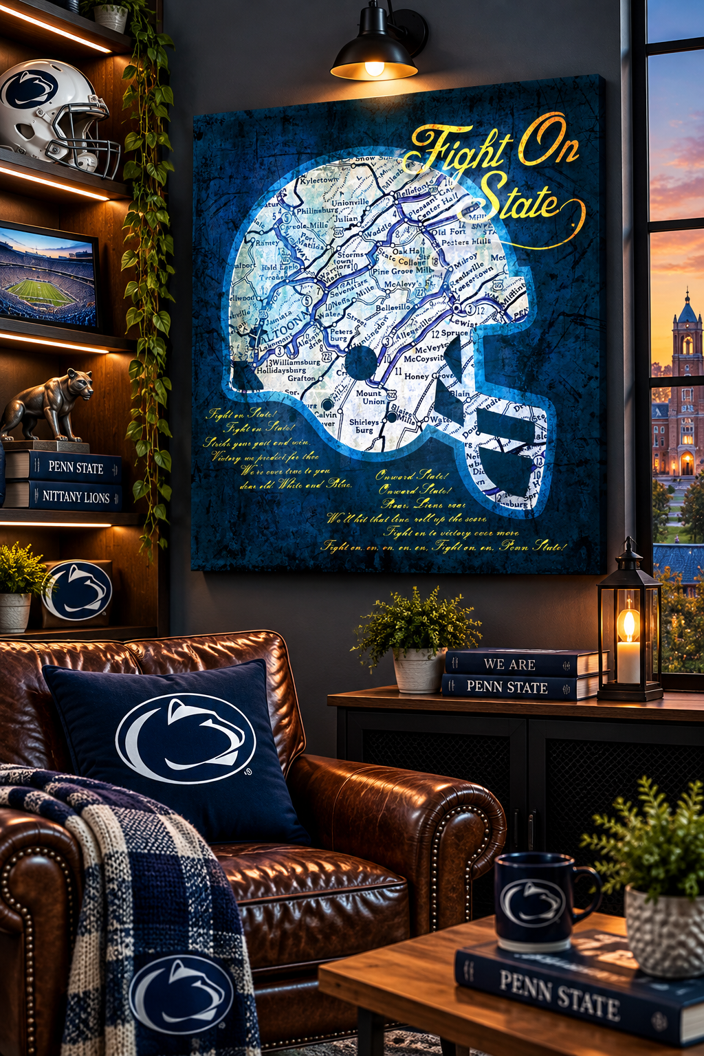 Penn State Nittany Lions Fight Song Canvas Wall Art | Vintage Pennsylvania Map | PSU Football Decor & Alumni Gift