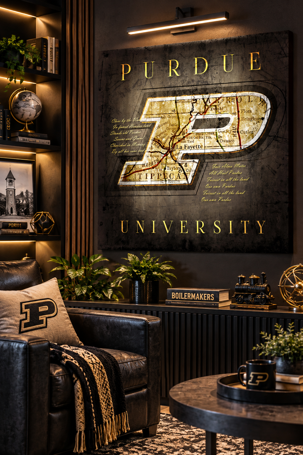 Purdue Boilermakers Canvas Wall Art | Vintage West Lafayette Map & Hail Purdue Fight Song