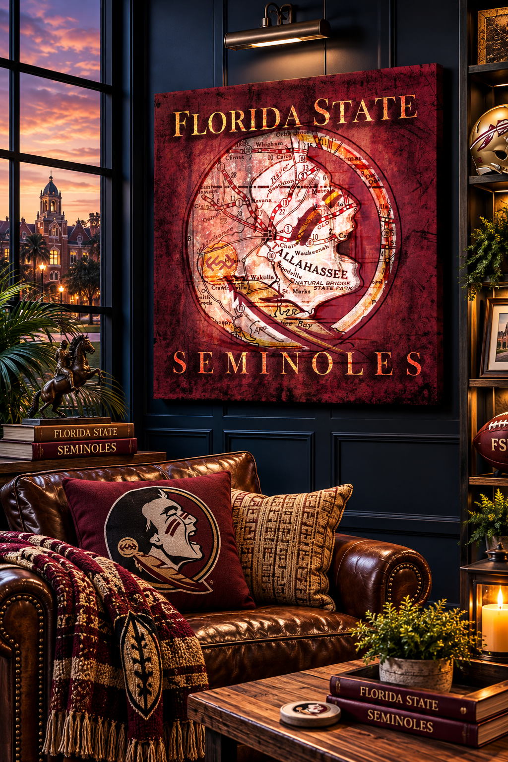 Florida State Seminoles Canvas Wall Art | Vintage Tallahassee Map & FSU Football Decor