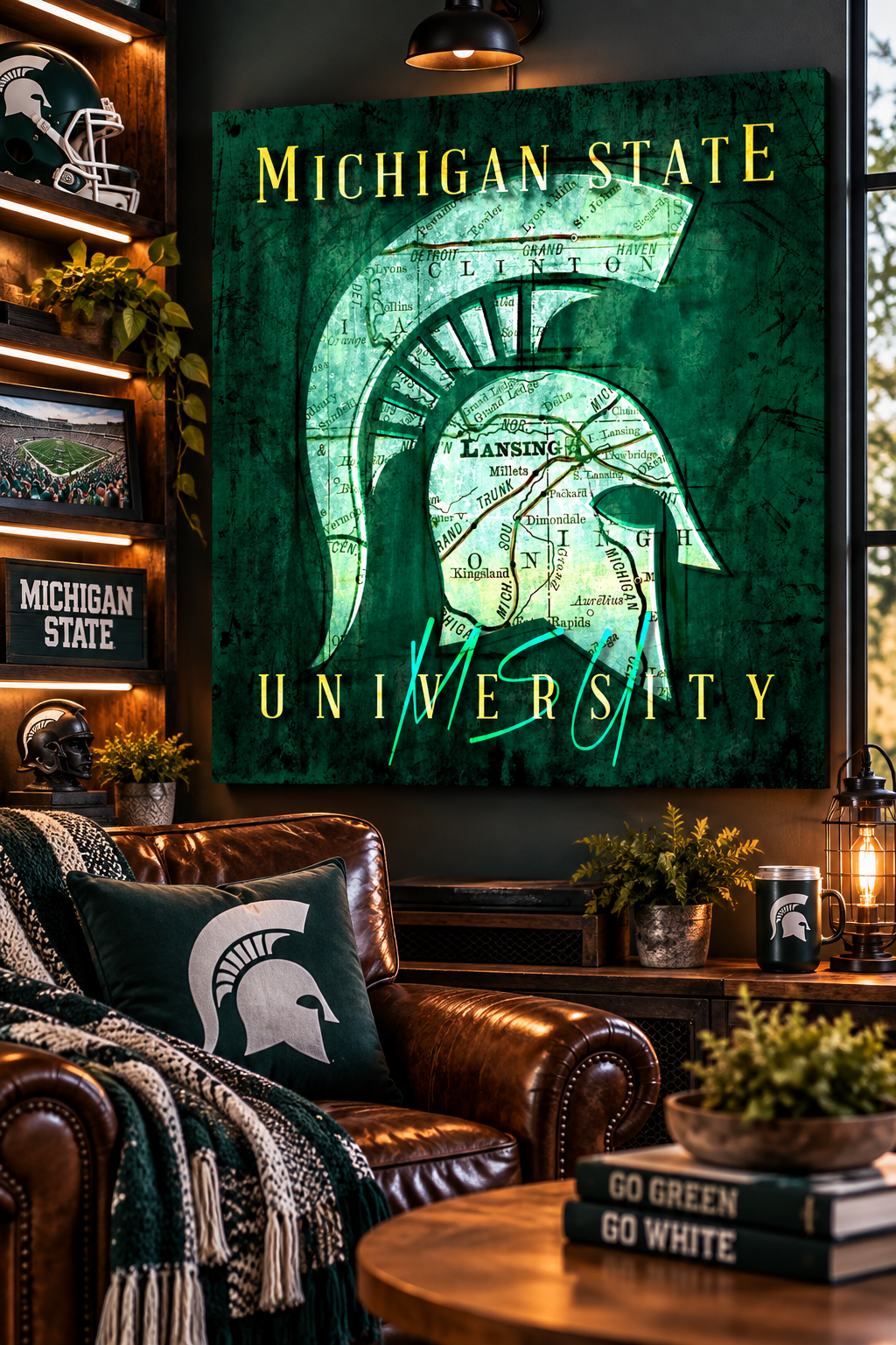 Michigan State Spartans Wall Art | Vintage Lansing Michigan Map Canvas Print | MSU Football Decor