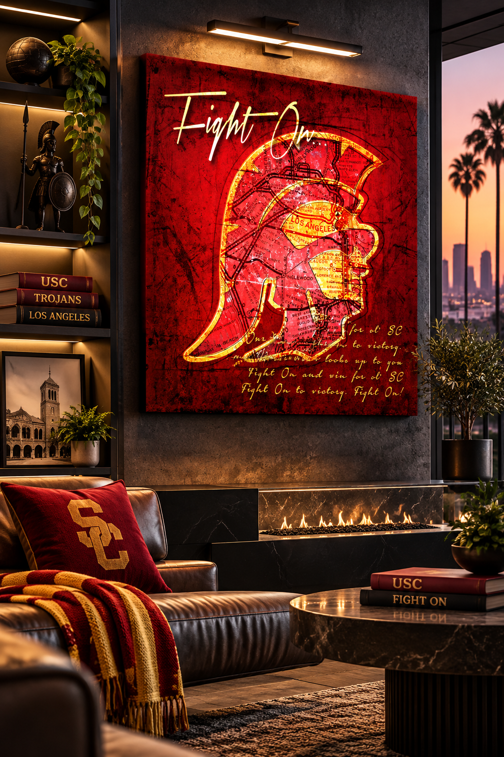 USC Trojans Canvas Wall Art | Vintage Los Angeles Map & Fight On Lyrics