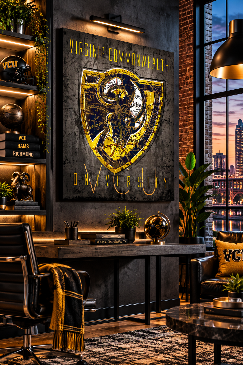 VCU Rams Canvas Wall Art | Vintage Richmond Virginia City Map & College Decor