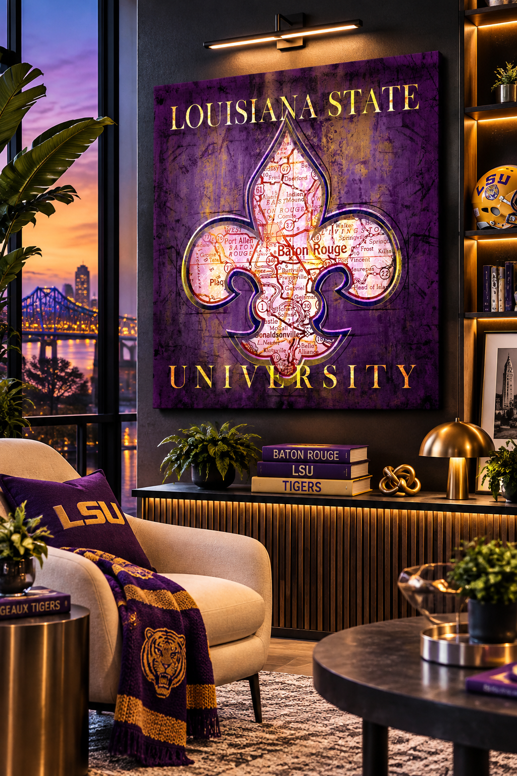 LSU Tigers Canvas Wall Art | Vintage Baton Rouge Map & Louisiana State University Decor