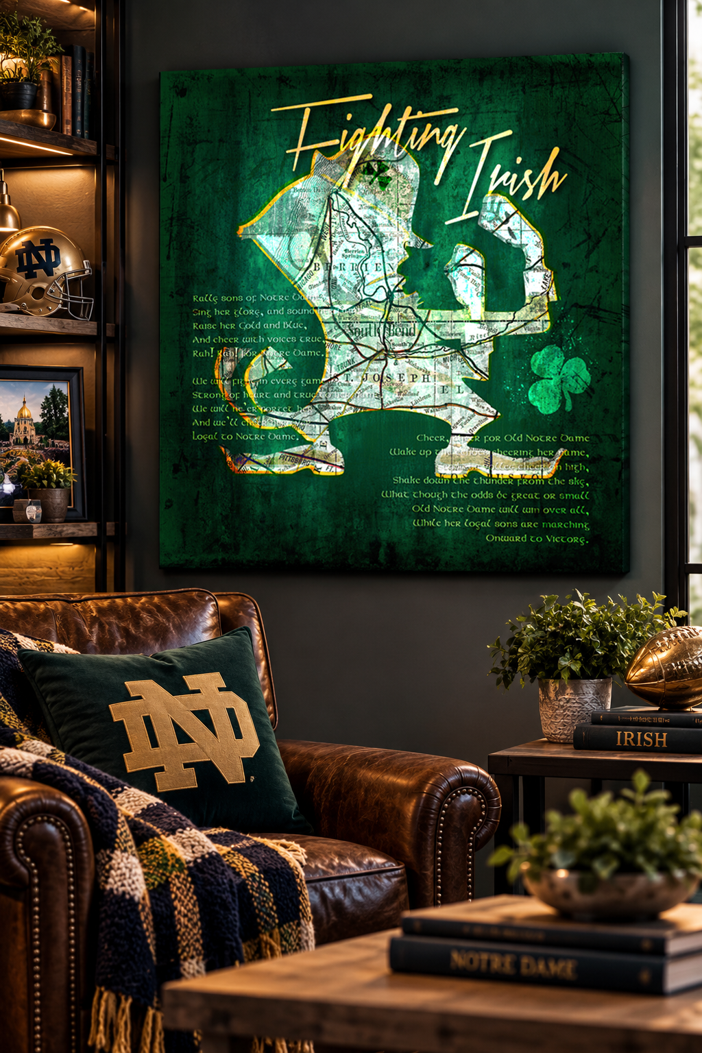 Notre Dame Fighting Irish Wall Art | Vintage Map & Fight Song Canvas