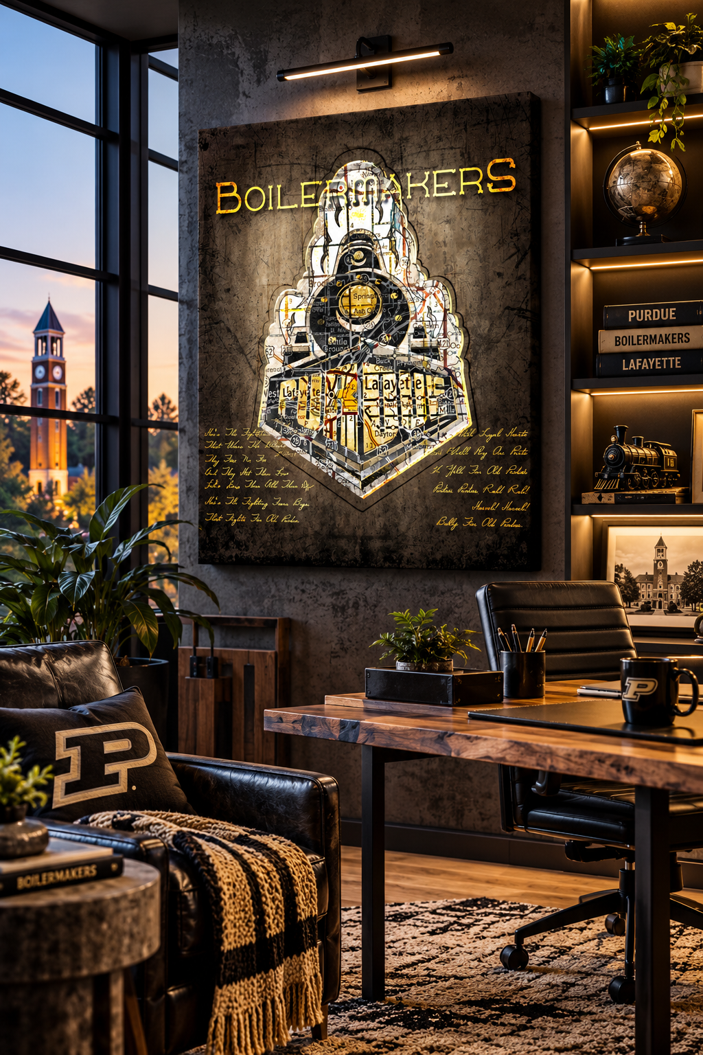 Purdue Boilermakers Canvas Wall Art | Vintage Lafayette Map, Steam Train & Fight Song