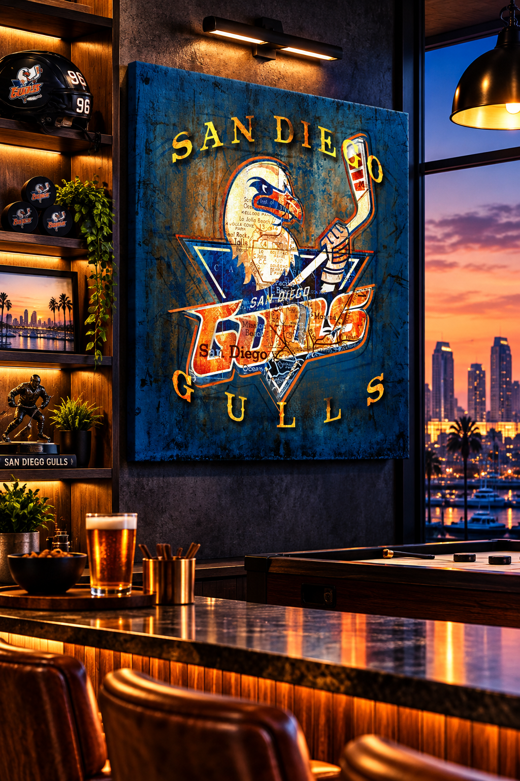 San Diego Gulls Wall Art | Vintage San Diego City Map AHL Hockey Canvas Print