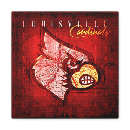 Louisville Cardinals Vintage Canvas Map