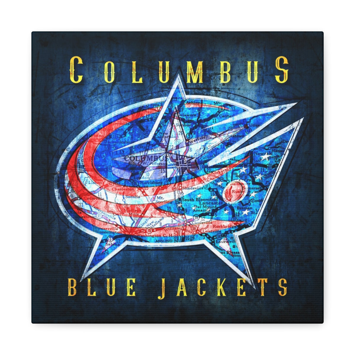 Columbus Blue Jackets Vintage Canvas Map