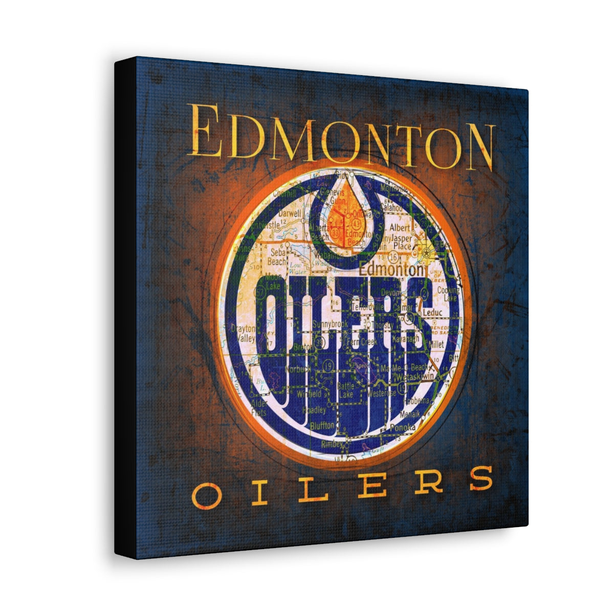 Edmonton Oilers Vintage Canvas Map