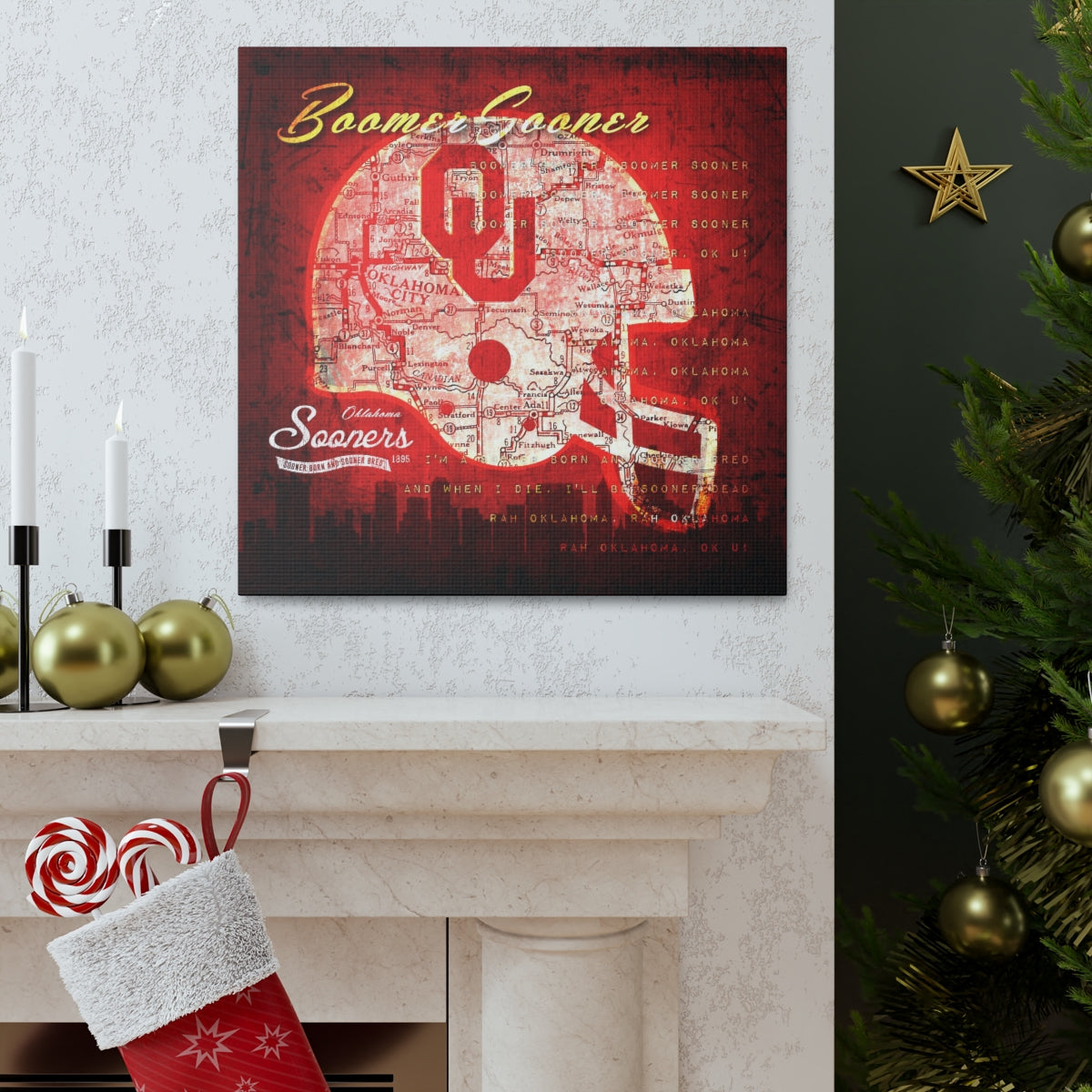 Oklahoma Sooners Vintage Canvas Map | Fight Song Lyrics