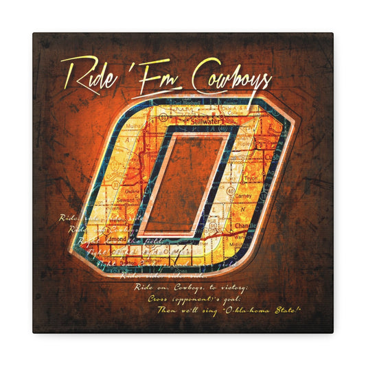 Oklahoma State Cowboys Vintage Canvas Map | Fight Song Lyrics