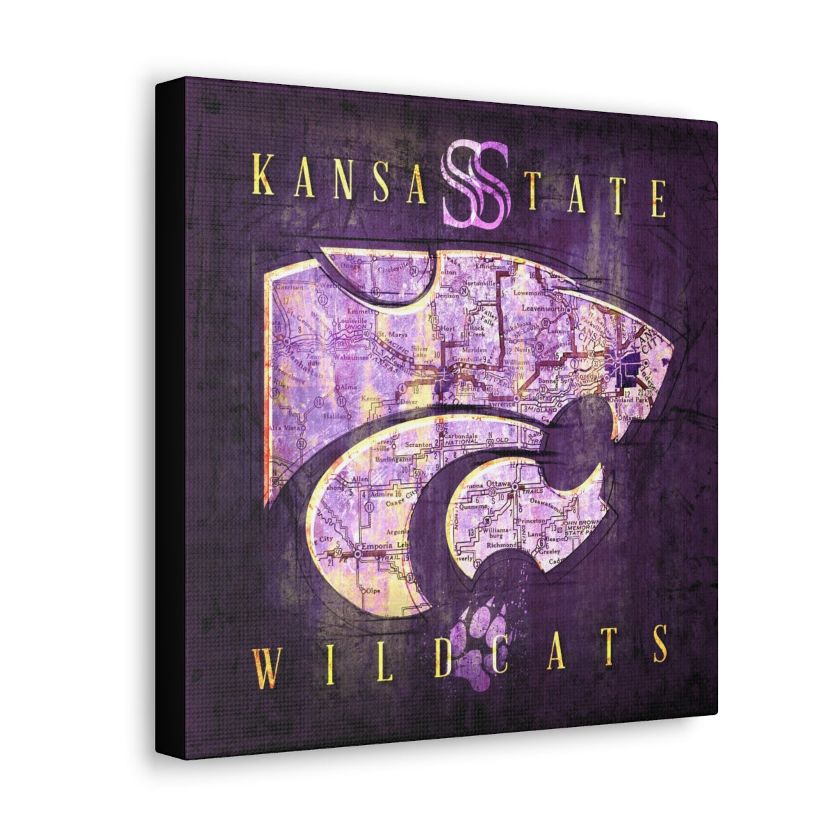 Kansas State Wildcats Vintage Canvas Map