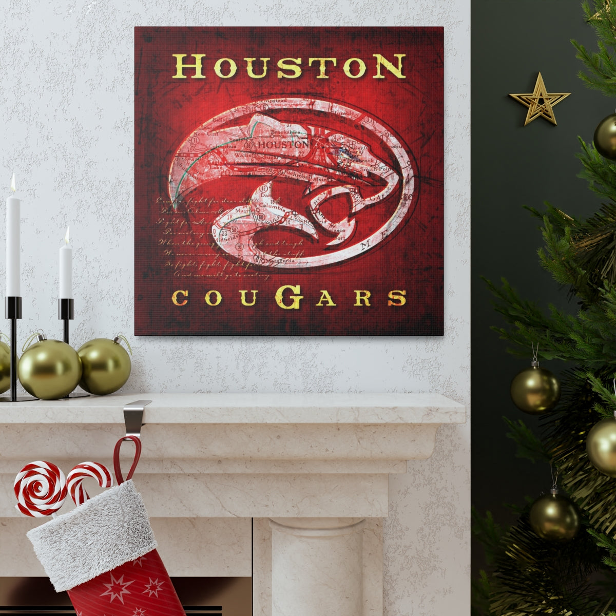 Houston Cougars Vintage Canvas Map | Fight Song Lyrics
