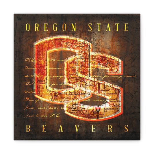 Oregon State Beavers Vintage Canvas Map | Fight Song Lyrics
