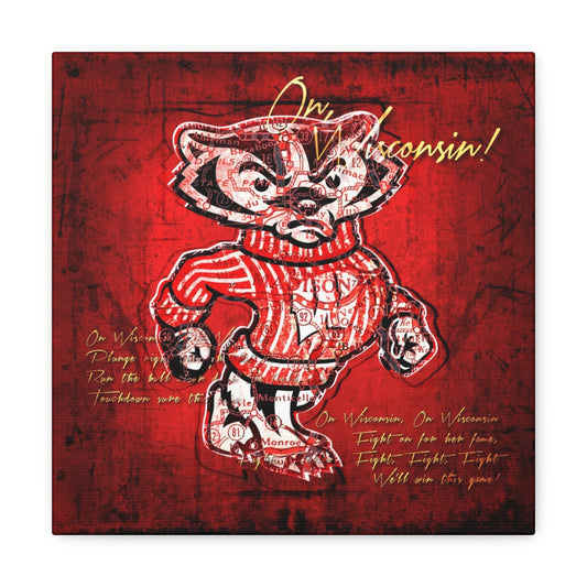 Wisconsin Badgers Vintage Canvas Map | Bucky Badger Fight Song Lyrics
