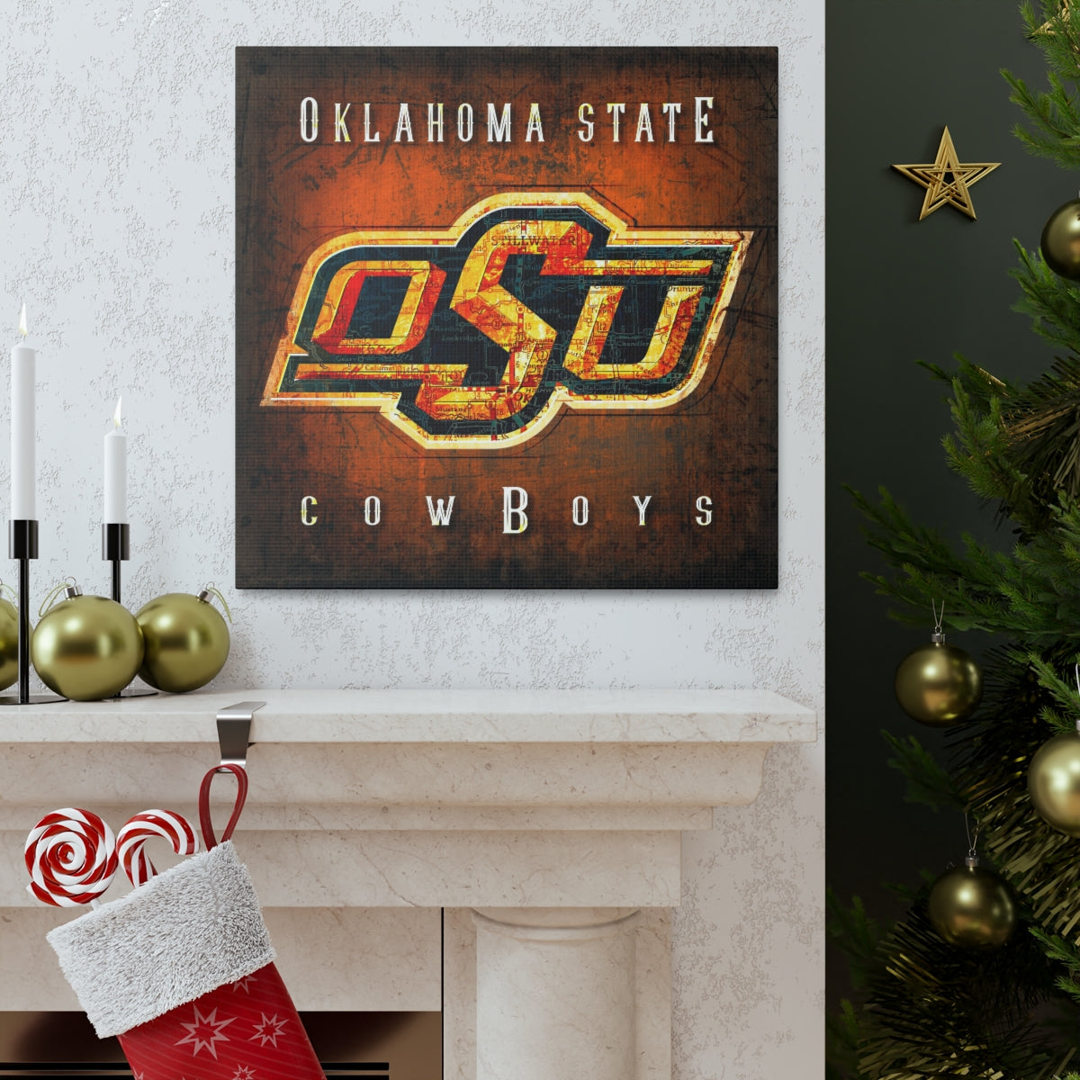 Oklahoma State Cowboys Vintage Canvas Map