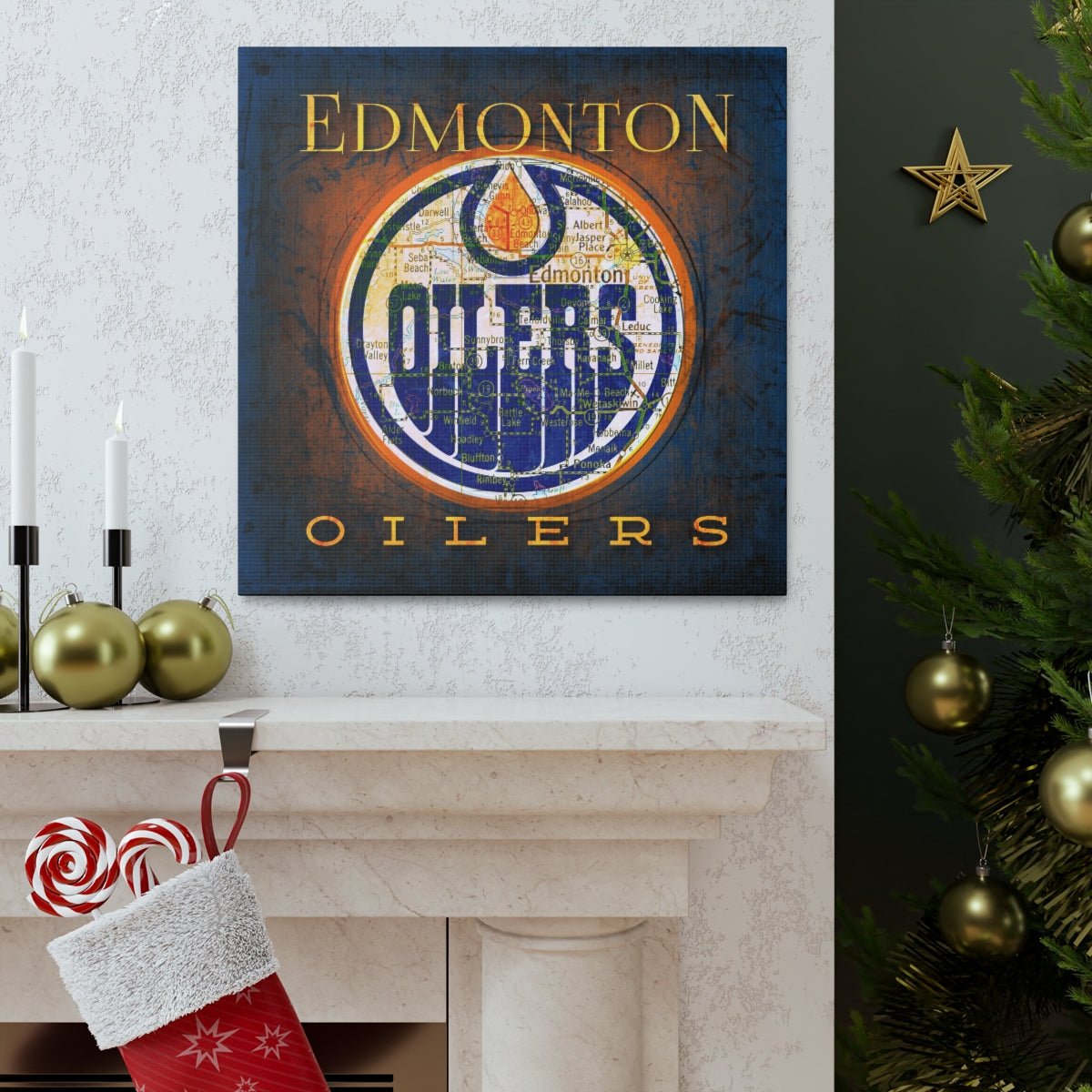 Edmonton Oilers Vintage Canvas Map
