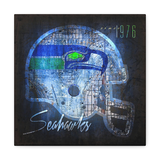 Seattle Seahawks Vintage Canvas Map | Throwback Helmet