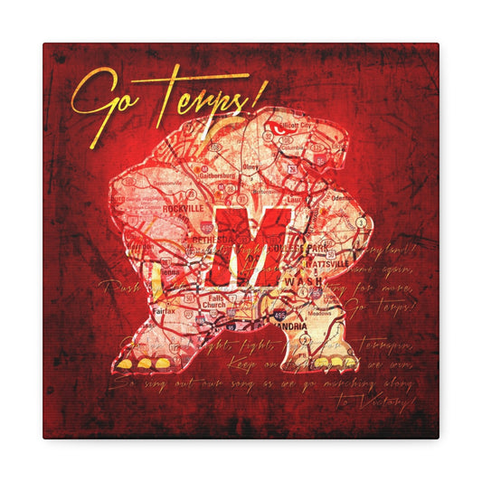 Maryland Terps Vintage Canvas Map | Fight Song Lyrics