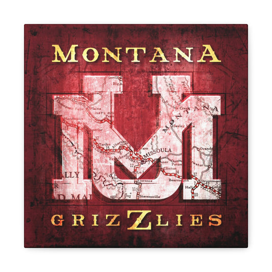 Montana Grizzlies Vintage Canvas Map