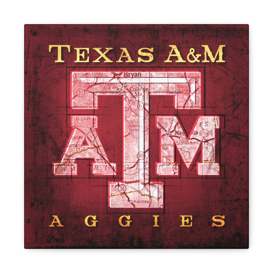 Texas A&M Aggies Vintage Canvas Map