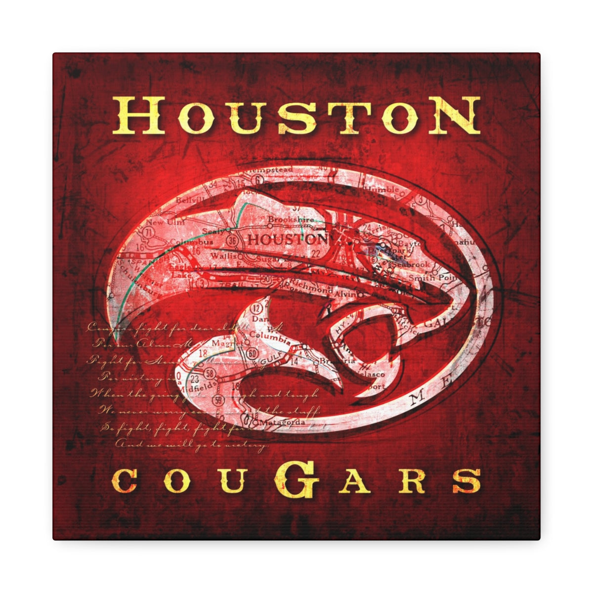 Houston Cougars Vintage Canvas Map | Fight Song Lyrics