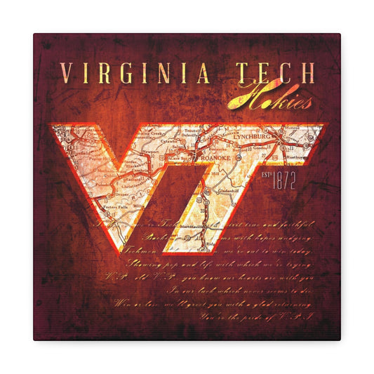 Virginia Tech Hokies Vintage Canvas Map