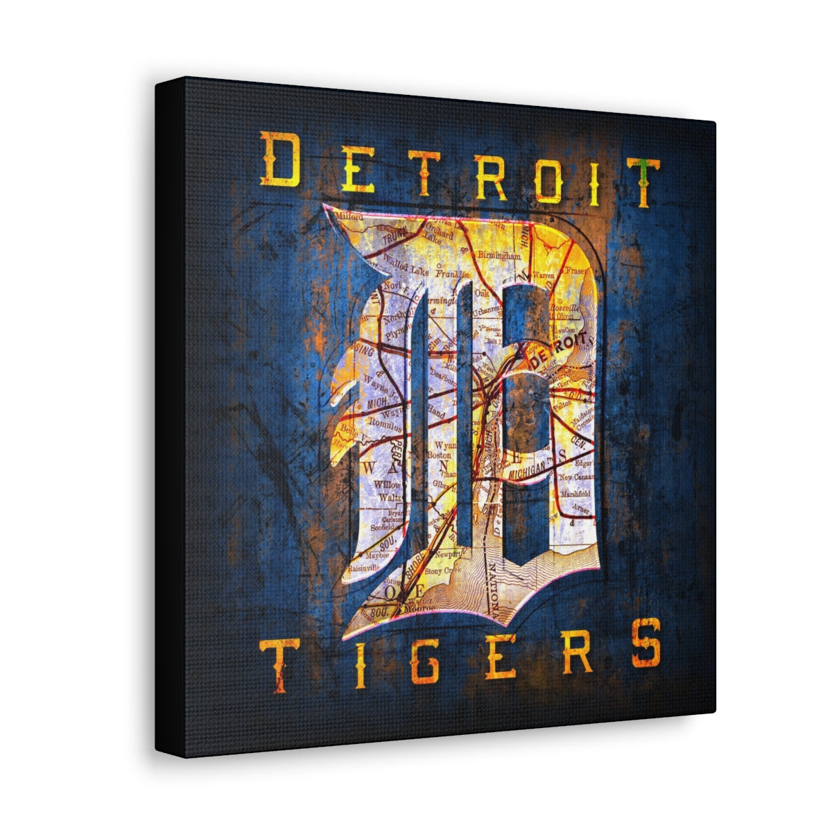 Detroit Tigers Vintage Canvas Map