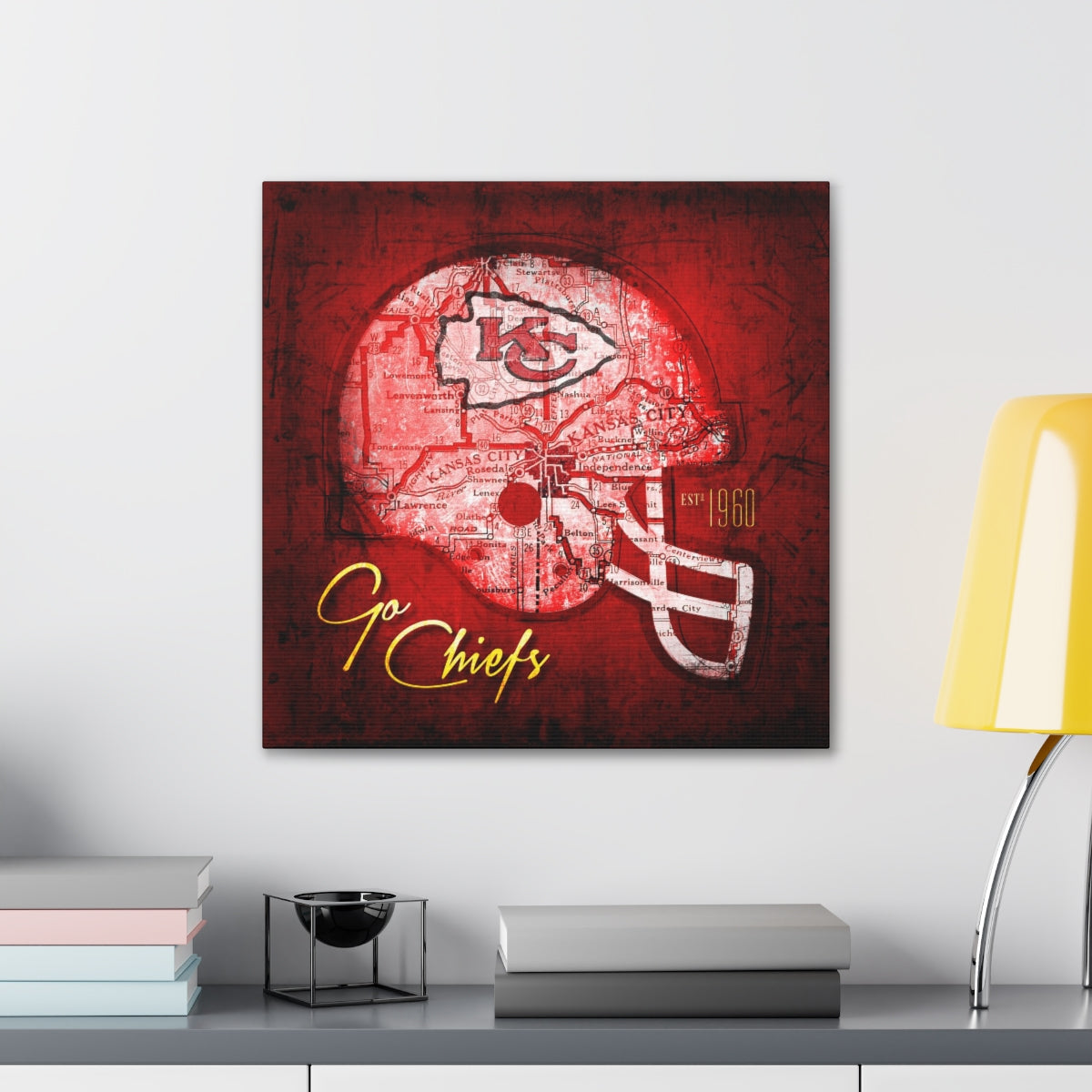 Kansas City Chiefs Vintage Canvas Map | Throwback Helmet