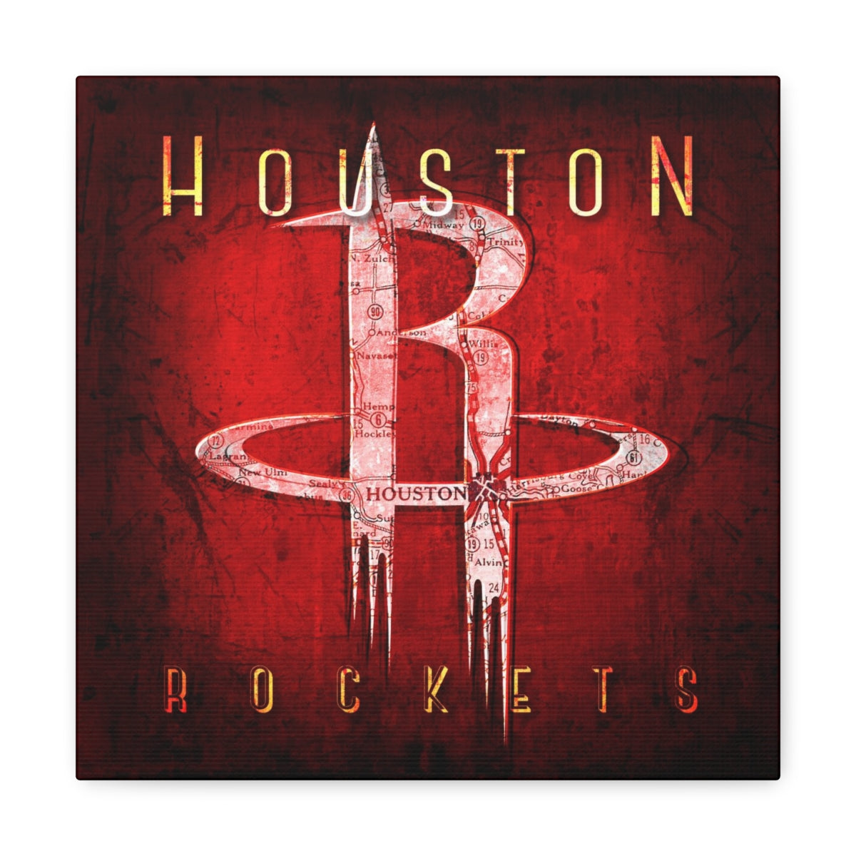 Houston Rockets Vintage Canvas Map – Retro League Art