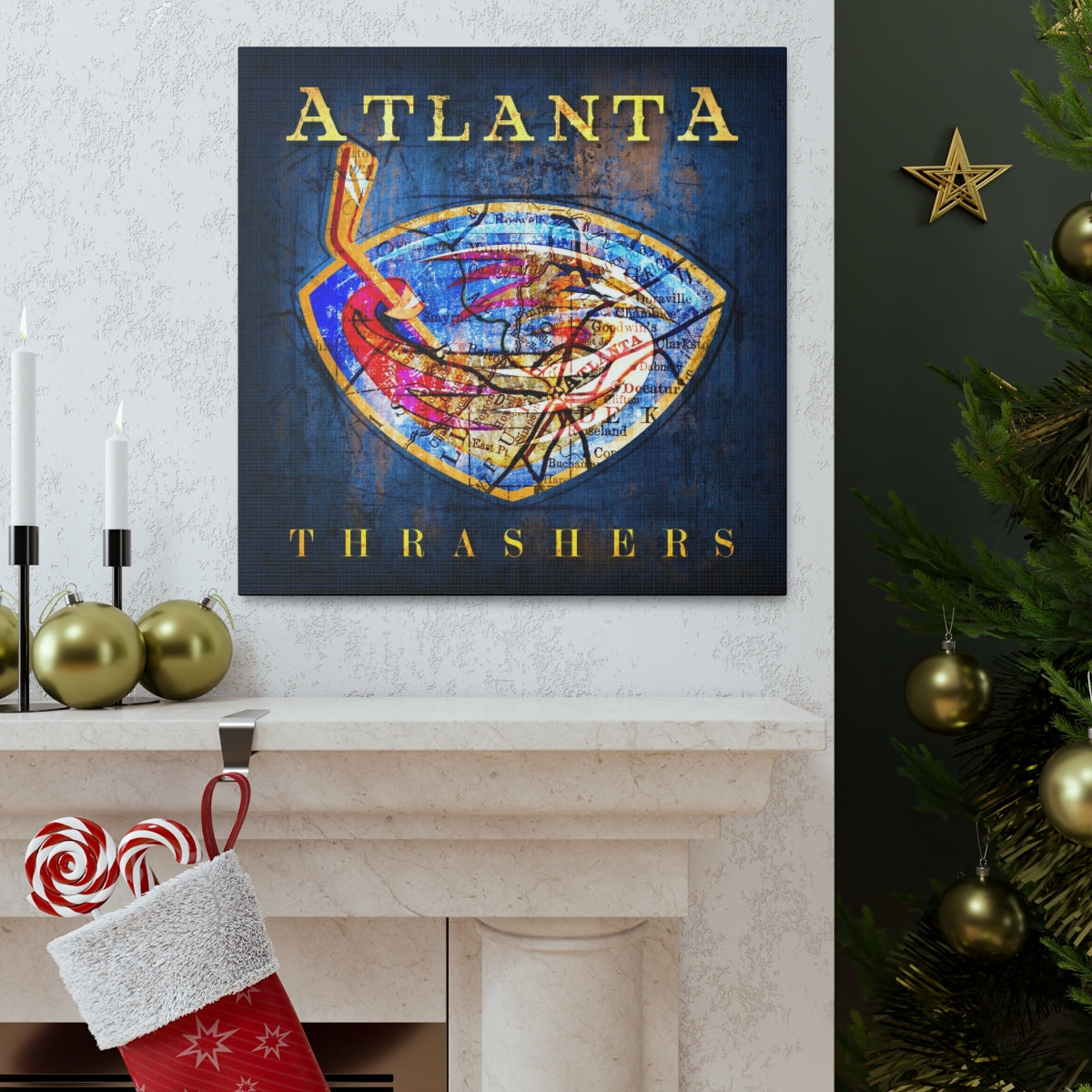 Atlanta Thrashers Vintage Canvas Map